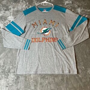 Miami Dolphins Long Sleeve T Shirt NFL Gray Teal Orange Est 1966 Size L